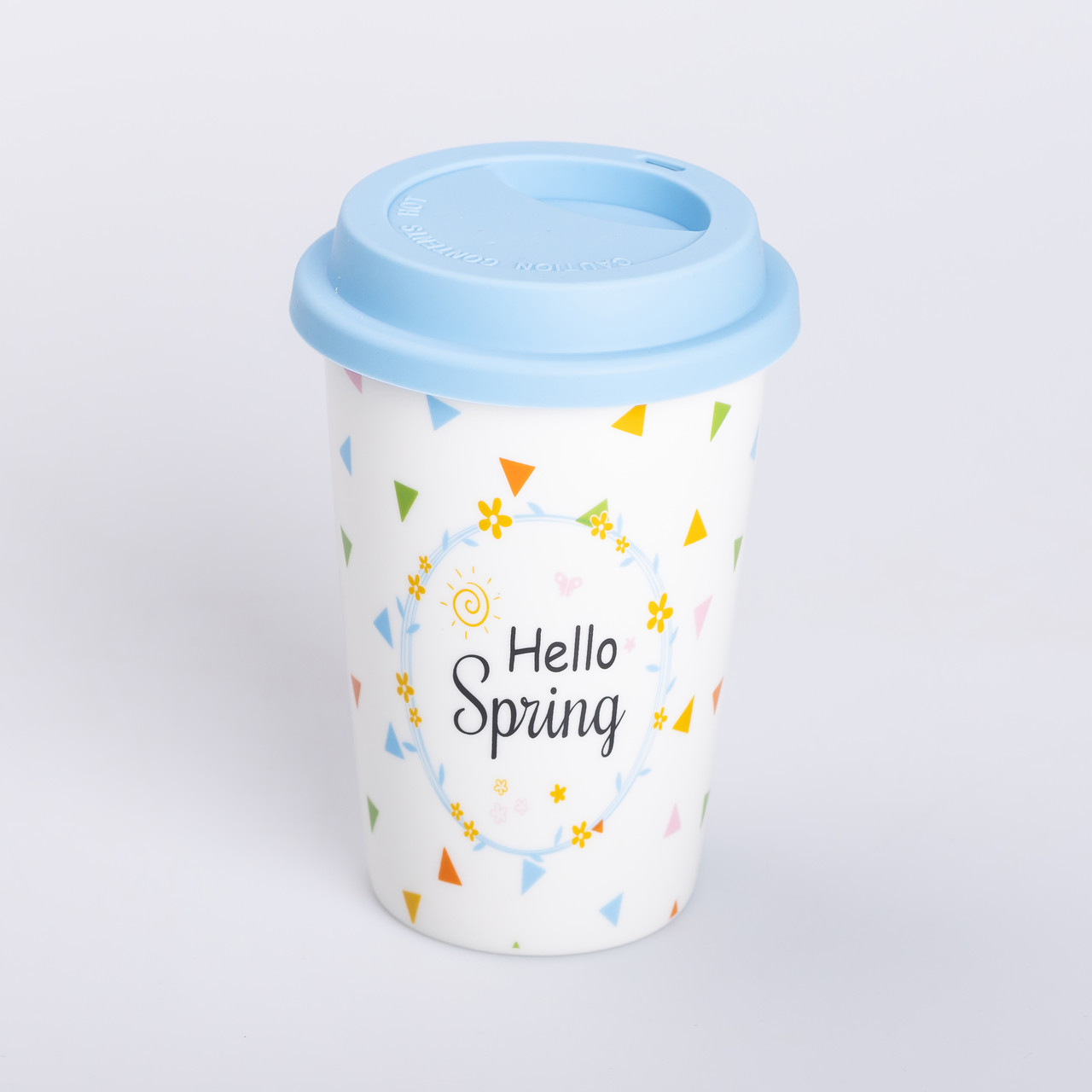 Керамічна склянка з силіконовою кришкою та отвором для трубочки 420 (мл) кружка без ручки