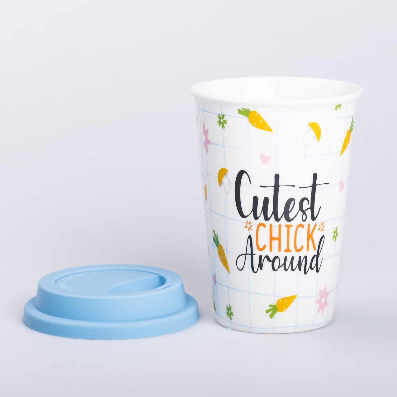 Керамічна склянка з силіконовою кришкою та отвором для трубочки 420 (мл) кружка без ручки