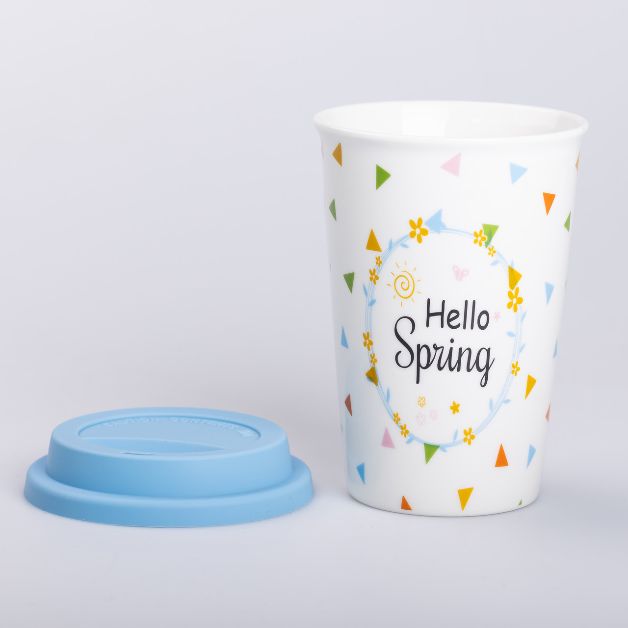 Керамічна склянка з силіконовою кришкою та отвором для трубочки 420 (мл) кружка без ручки