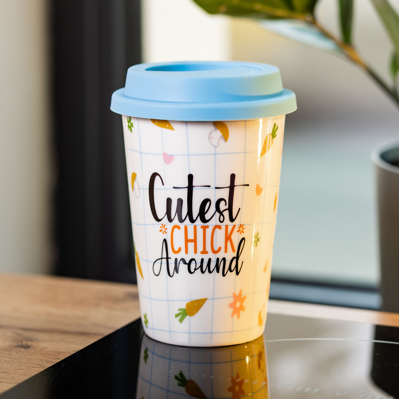 Керамічна склянка з силіконовою кришкою та отвором для трубочки 420 (мл) кружка без ручки