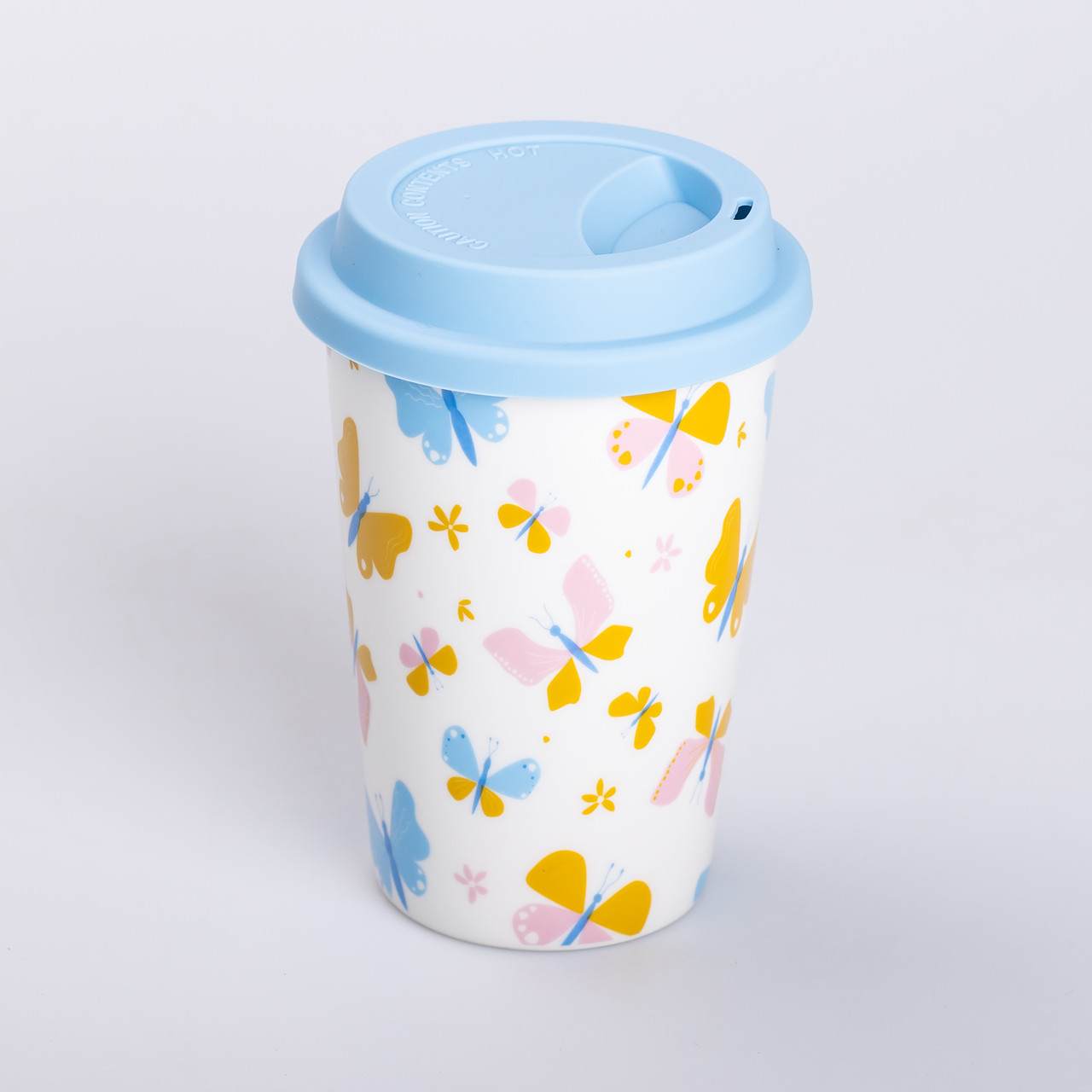 Керамічна склянка з силіконовою кришкою та отвором для трубочки 420 (мл) кружка без ручки