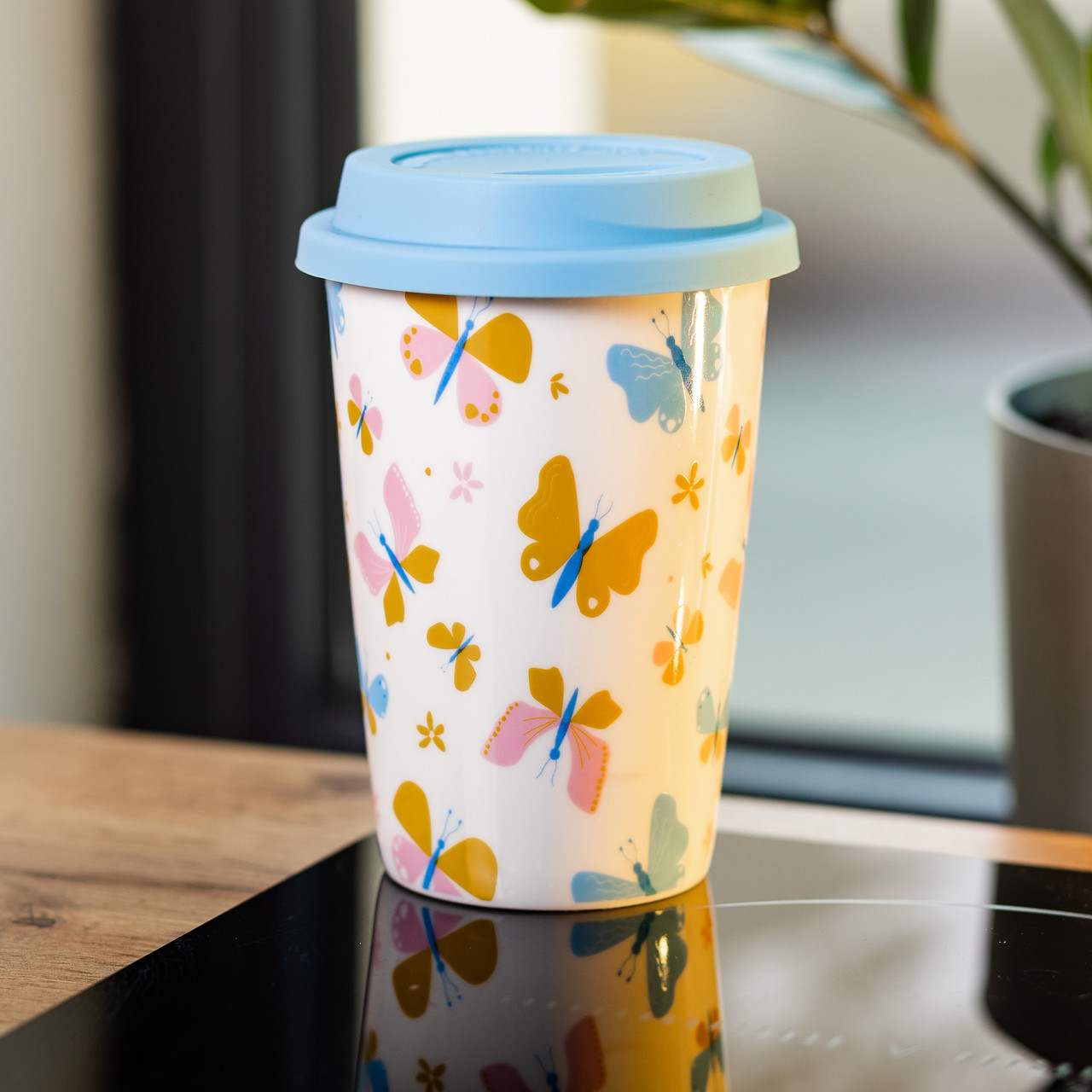 Керамічна склянка з силіконовою кришкою та отвором для трубочки 420 (мл) кружка без ручки