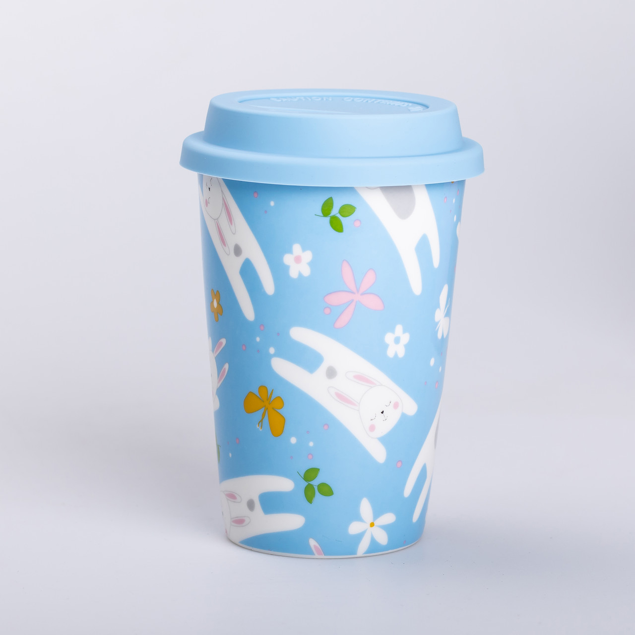 Керамічна склянка з силіконовою кришкою та отвором для трубочки 420 (мл) кружка без ручки