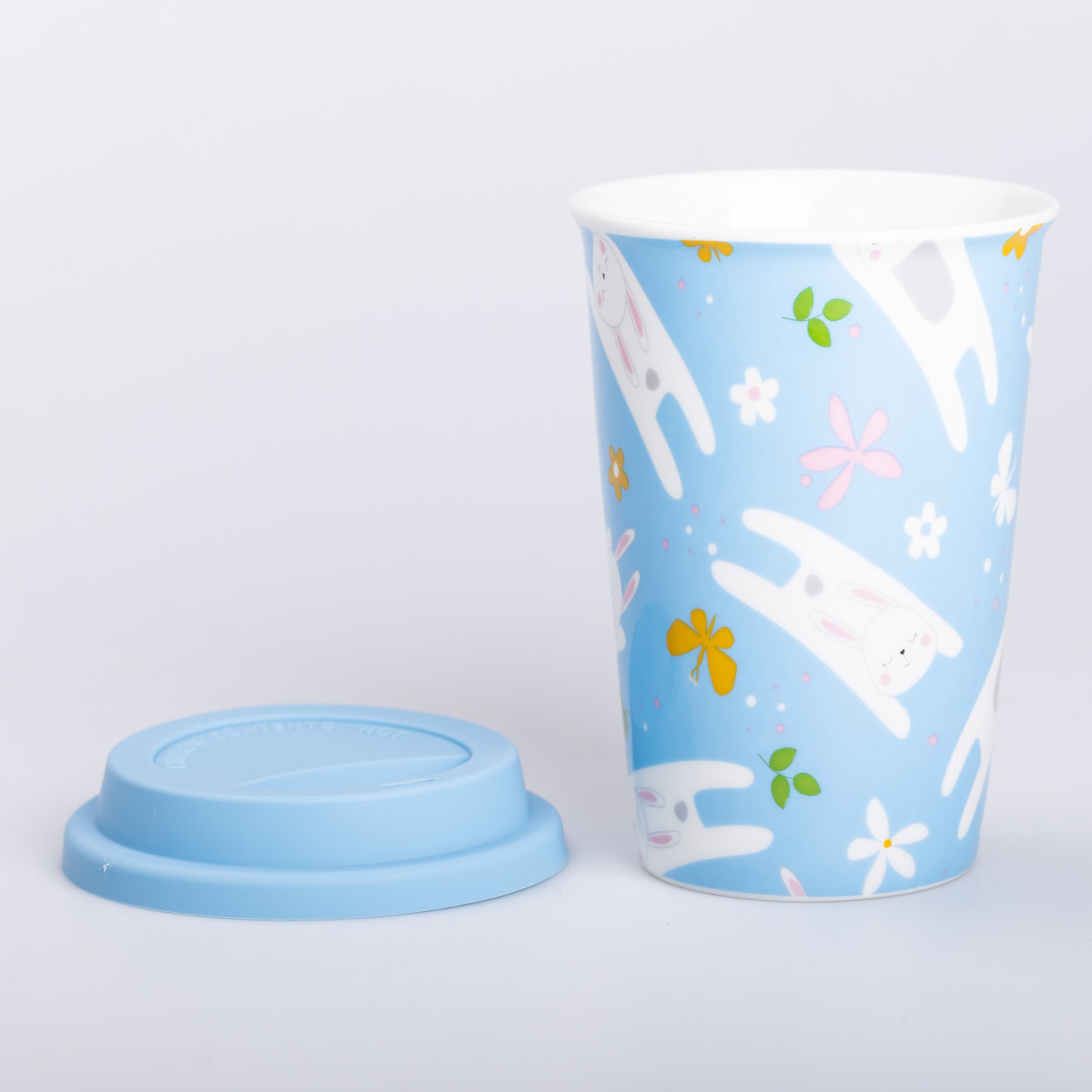 Керамічна склянка з силіконовою кришкою та отвором для трубочки 420 (мл) кружка без ручки