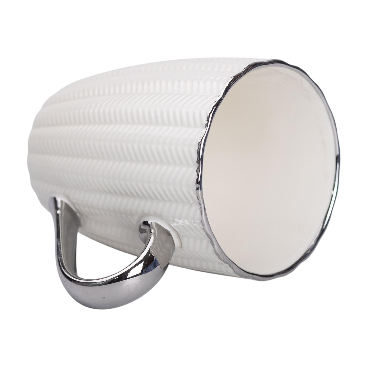 Чашка керамічна 400 (мл) зі сріблястим обідком та ручкою Бежева