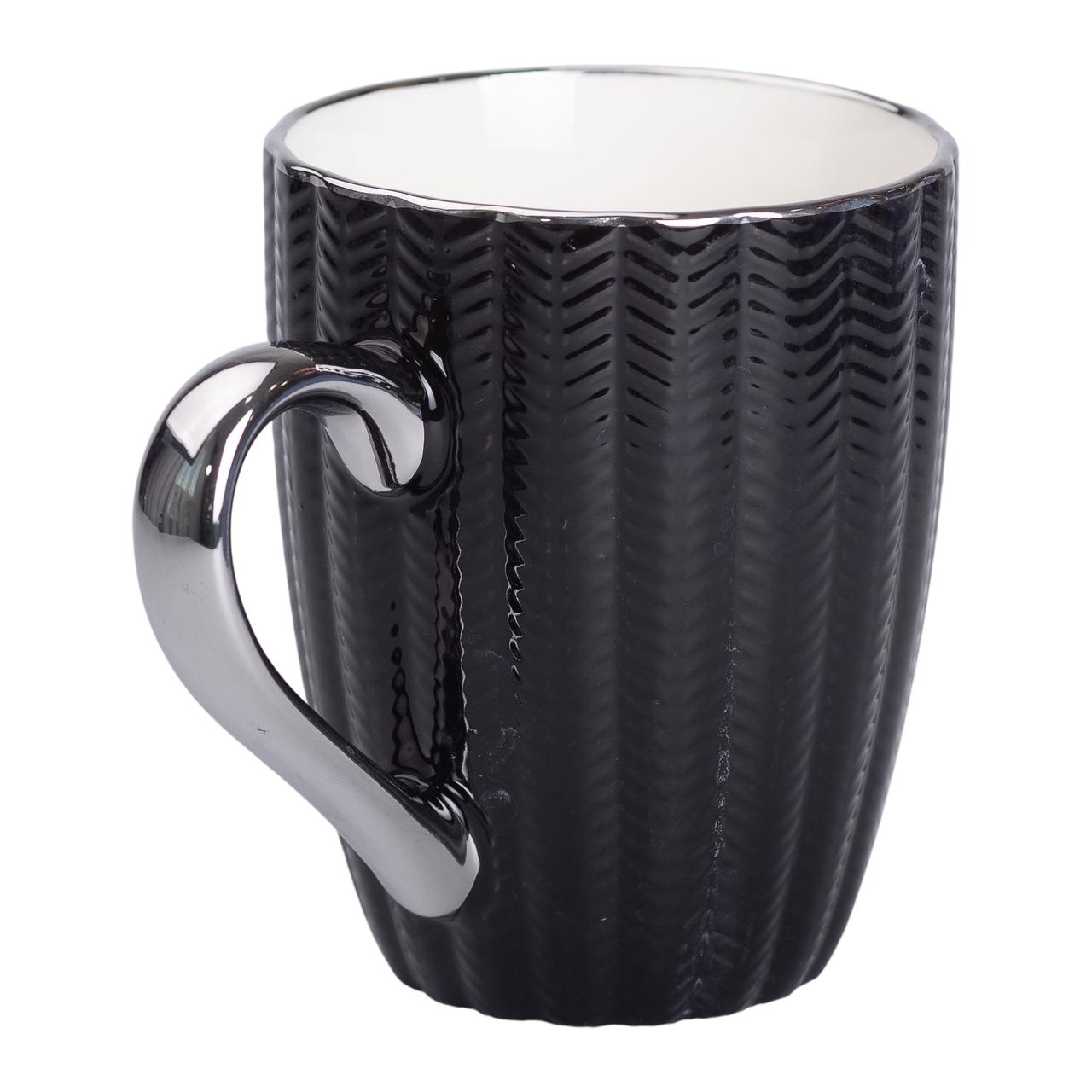 Чашка керамічна 400 (мл) зі сріблястим обідком та ручкою Чорна