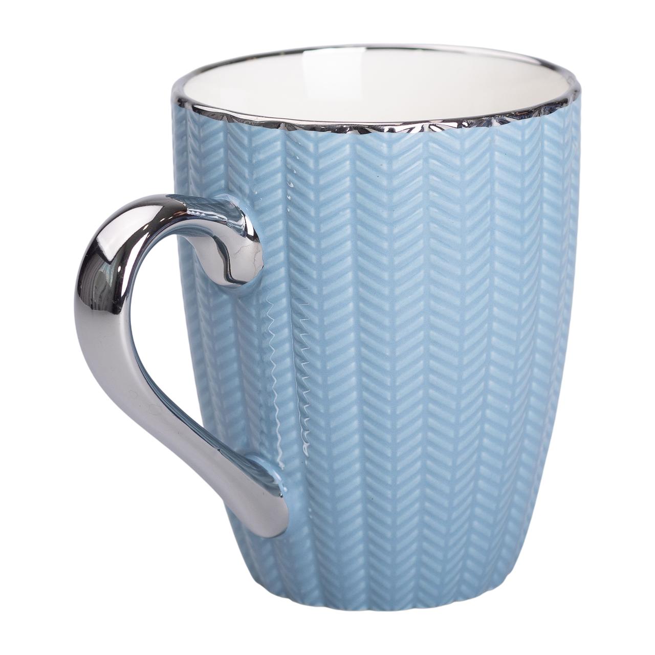 Чашка керамічна 400 (мл) зі сріблястим обідком та ручкою Блакитна