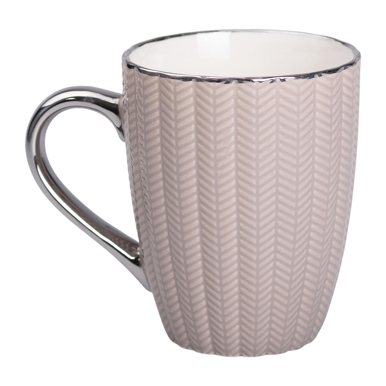 Чашка керамічна 400 (мл) зі сріблястим обідком та ручкою Кремова
