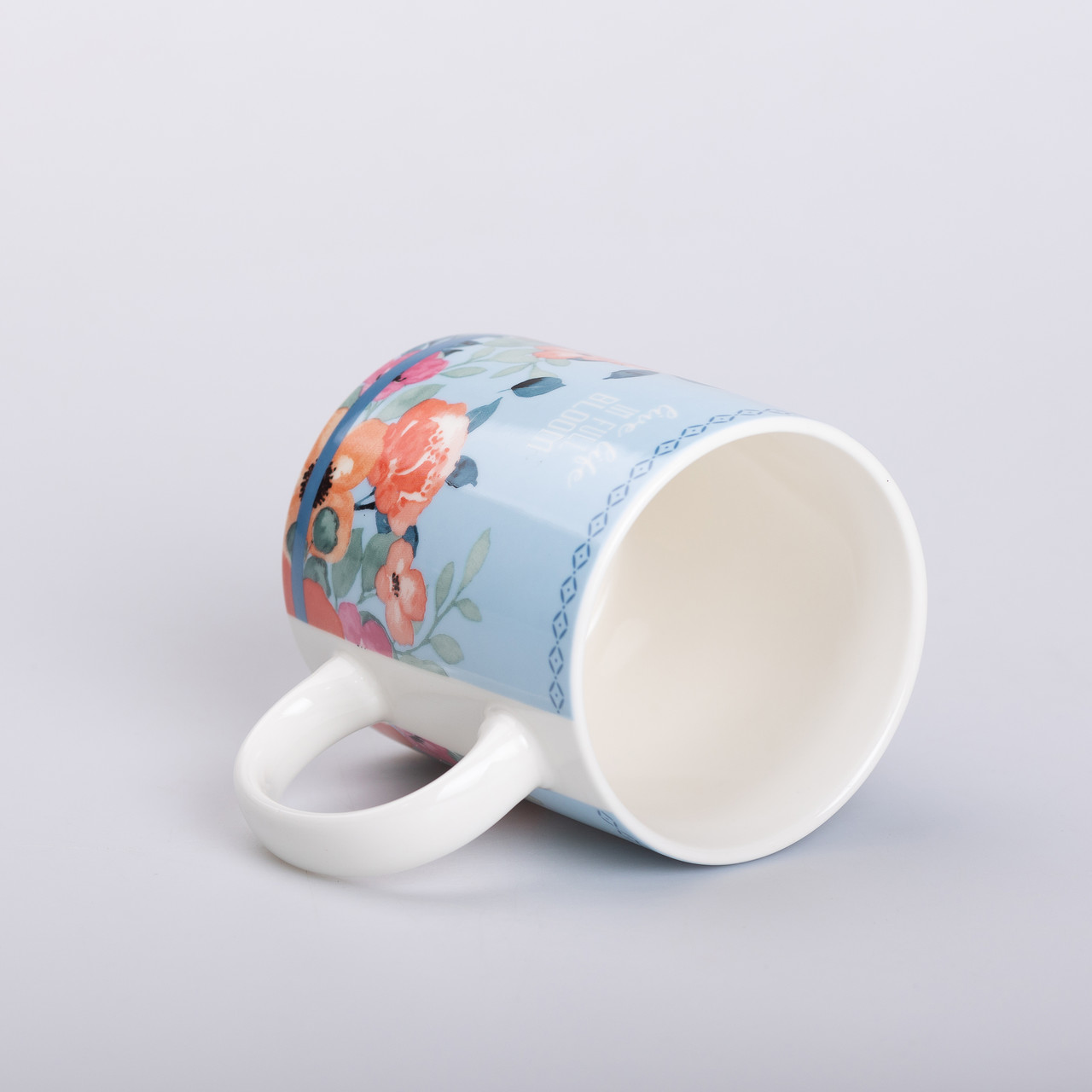 Чашка керамічна з квітковим принтом 400 (мл) для чаю та кави Блакитна