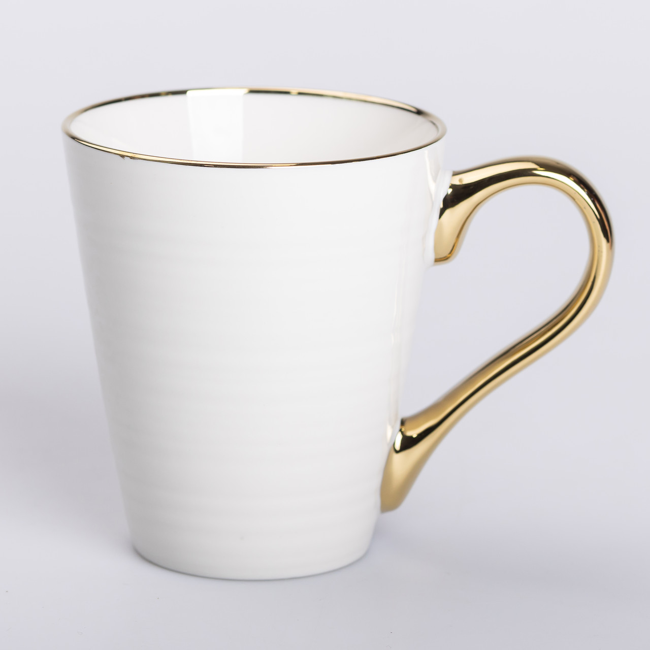 Чашка керамічна із золотим обідком та позолоченою ручкою 320 (мл) Біла