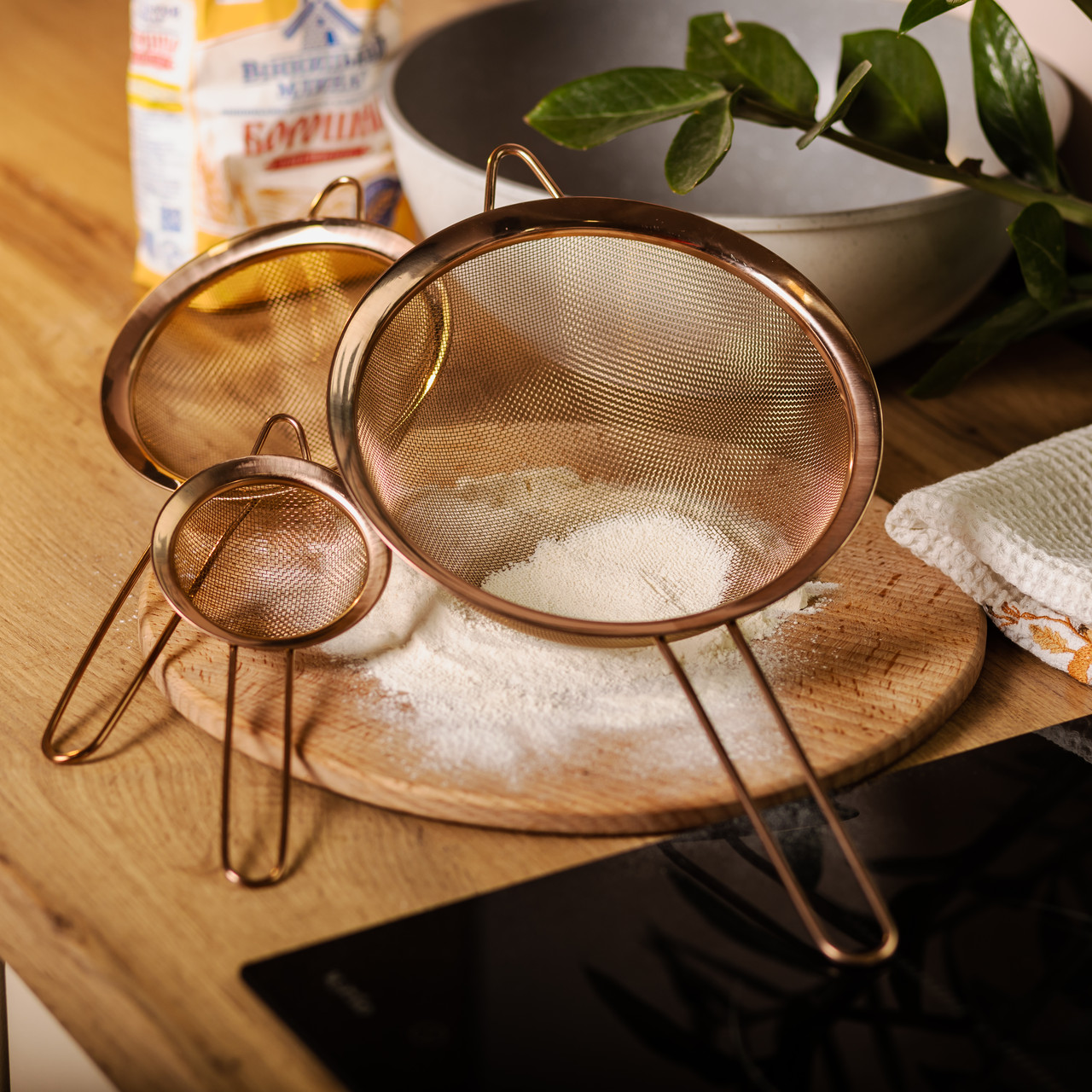 Набір ситечок 3 штуки для круп та борошна з нержавіючої сталі