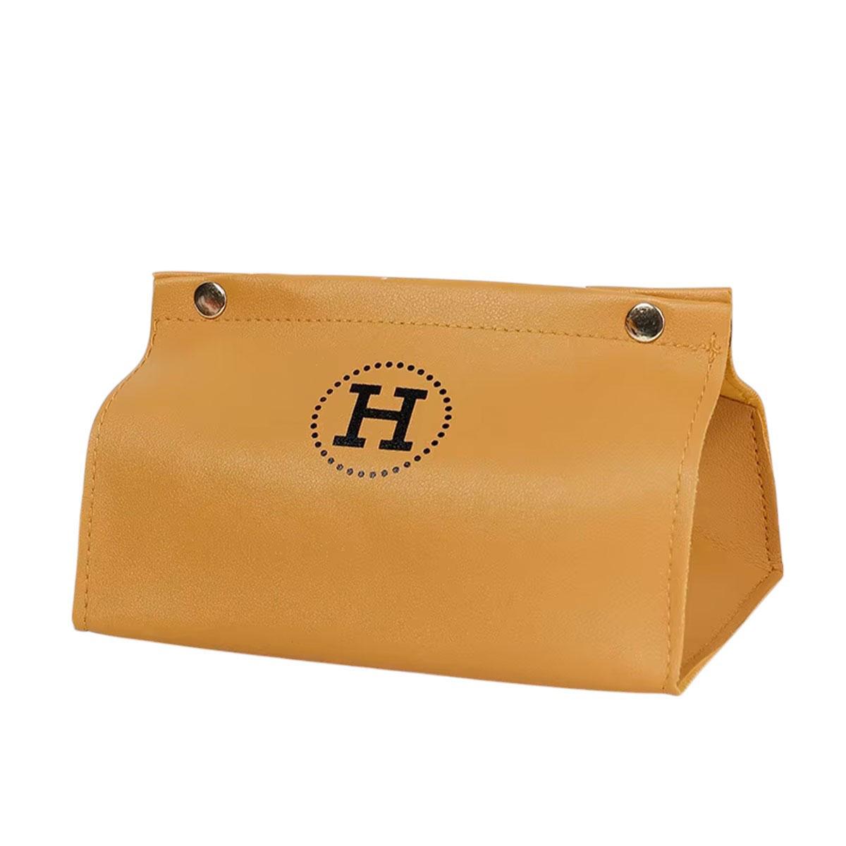 Серветниця автомобільна з еко шкіри 20×7.5×11.5 см органайзер для серветок, Жовтий