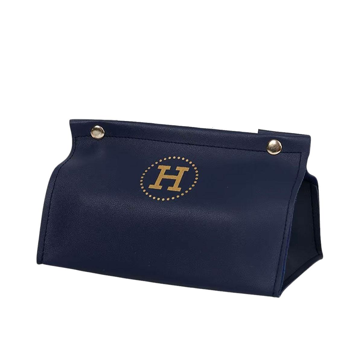 Серветниця автомобільна з еко шкіри 20х7.5х11.5 см органайзер для серветок, Синій