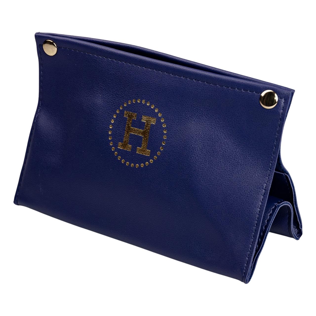 Серветниця автомобільна з еко шкіри 20х7.5х11.5 см органайзер для серветок, Синій