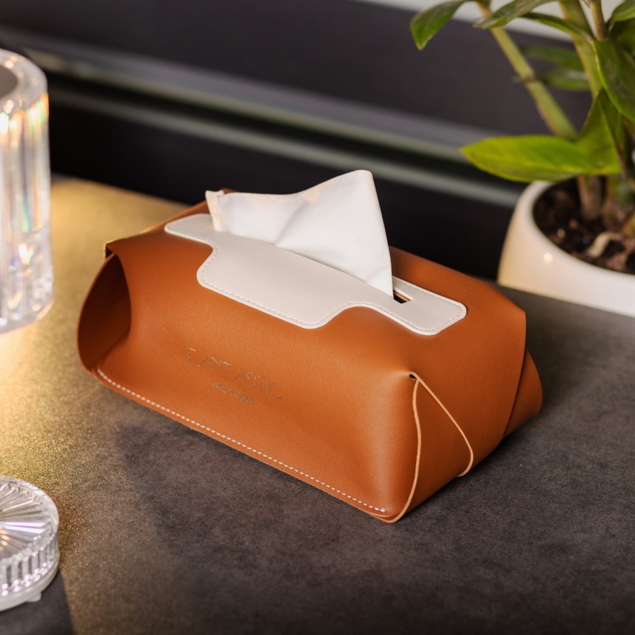 Серветниця автомобільна 21х12х8 см контейнер для серветок, Коричневий