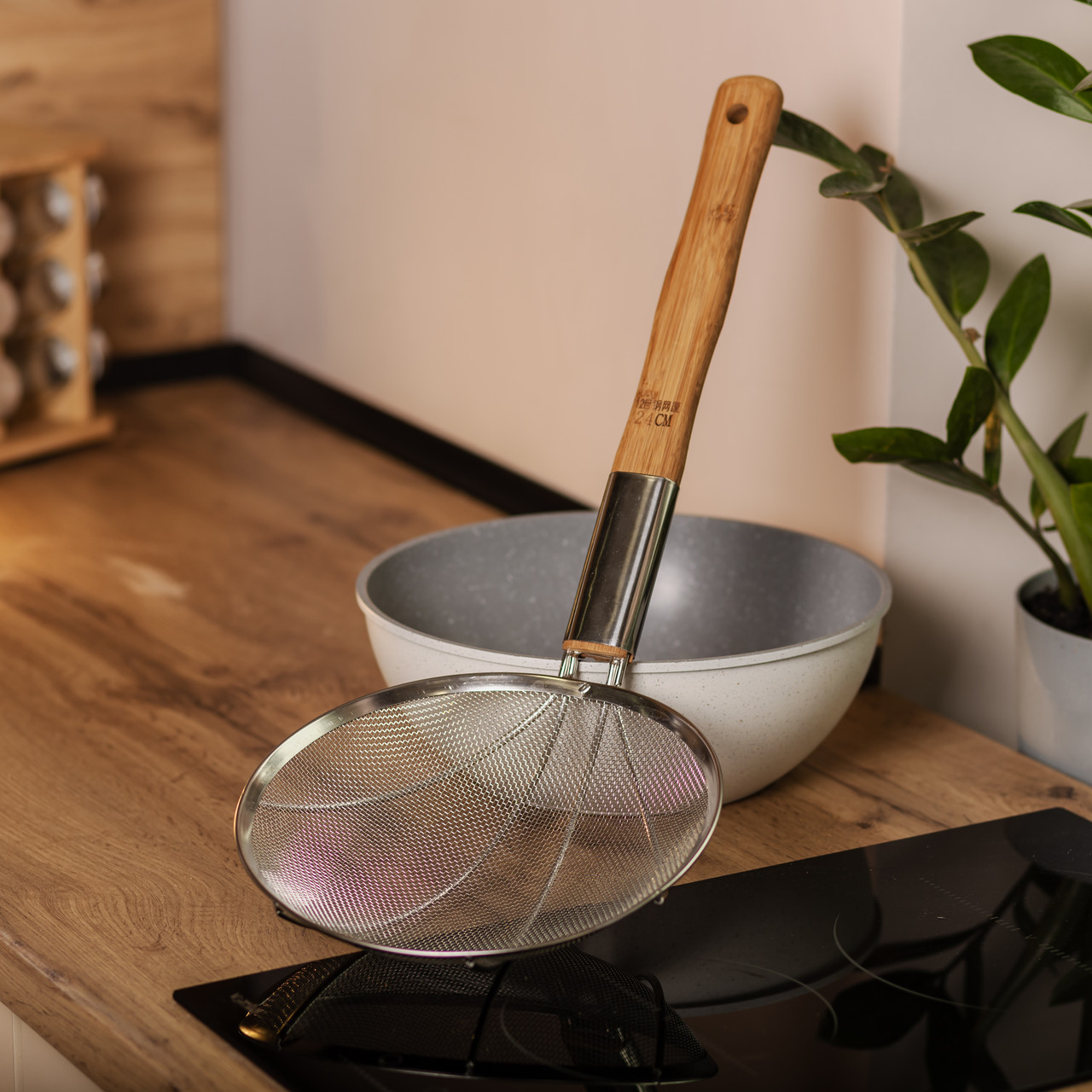 Шумівка "павук" з дерев'яною ручкою Ø 24 см для фритюру та Вок