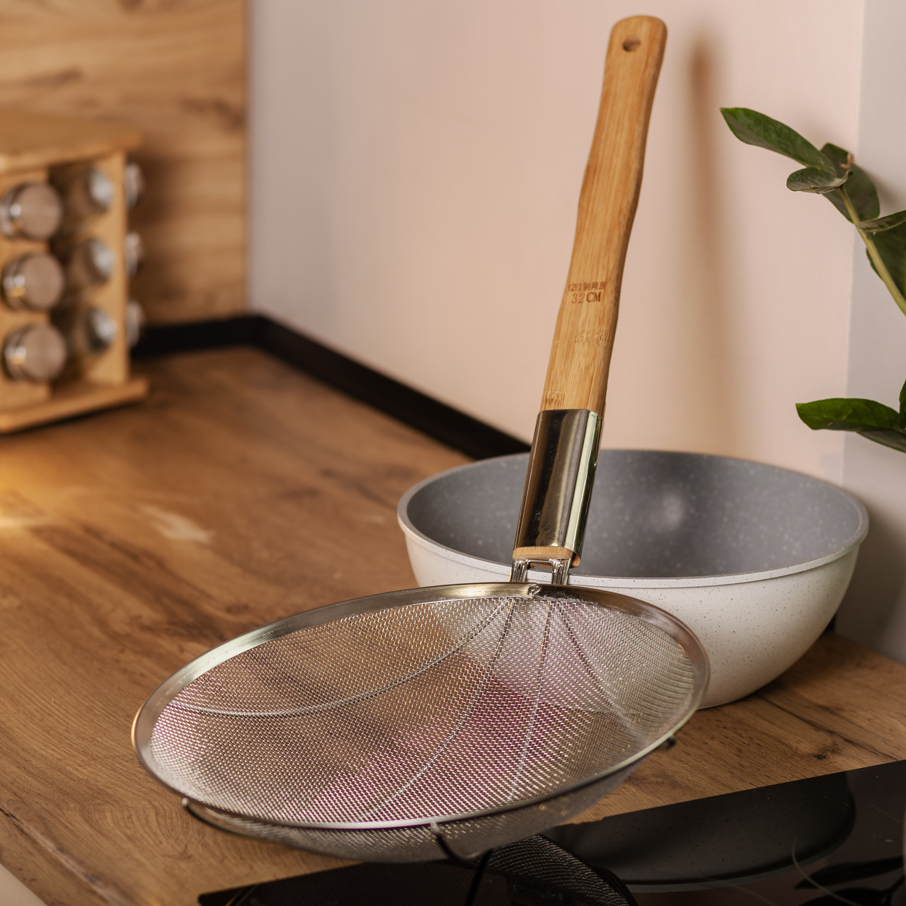 Шумівка "павук" з дерев'яною ручкою Ø 32 см для фритюру та Вок