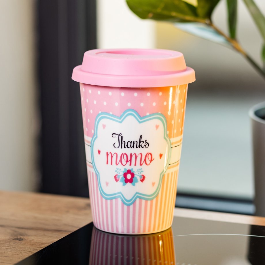 Склянка керамічна 420 (мл) з силіконовою кришкою Thanks momo