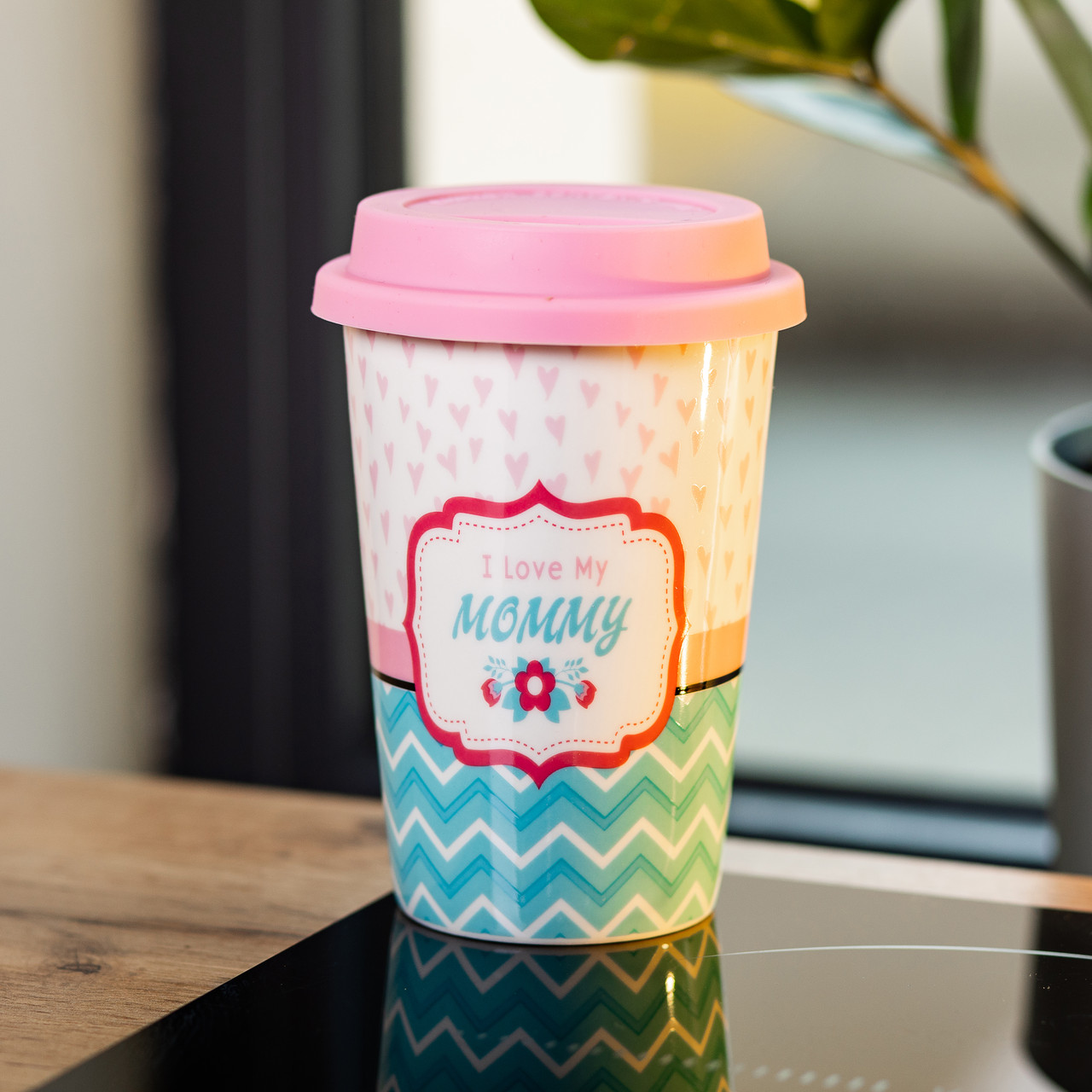 Склянка керамічна 420 (мл) із силіконовою кришкою I love my mommy