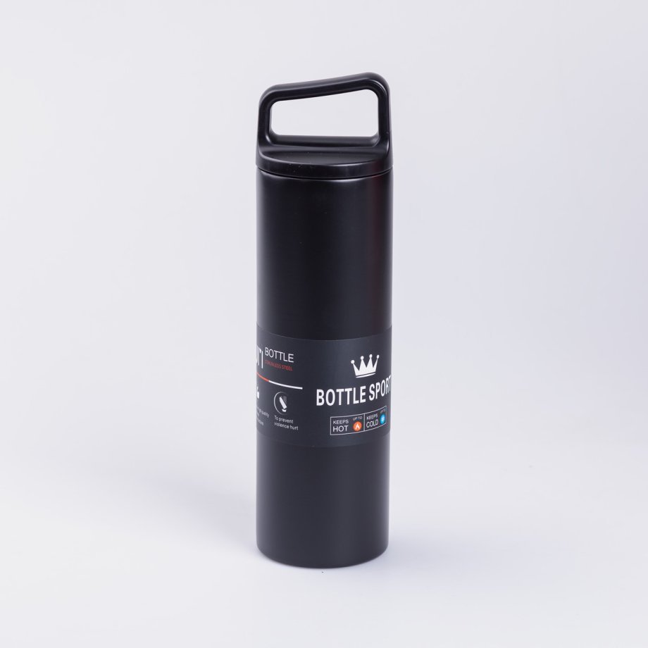 Термос металевий 500 мл з нержавіючої сталі Bottle Sport з ручкою чорний