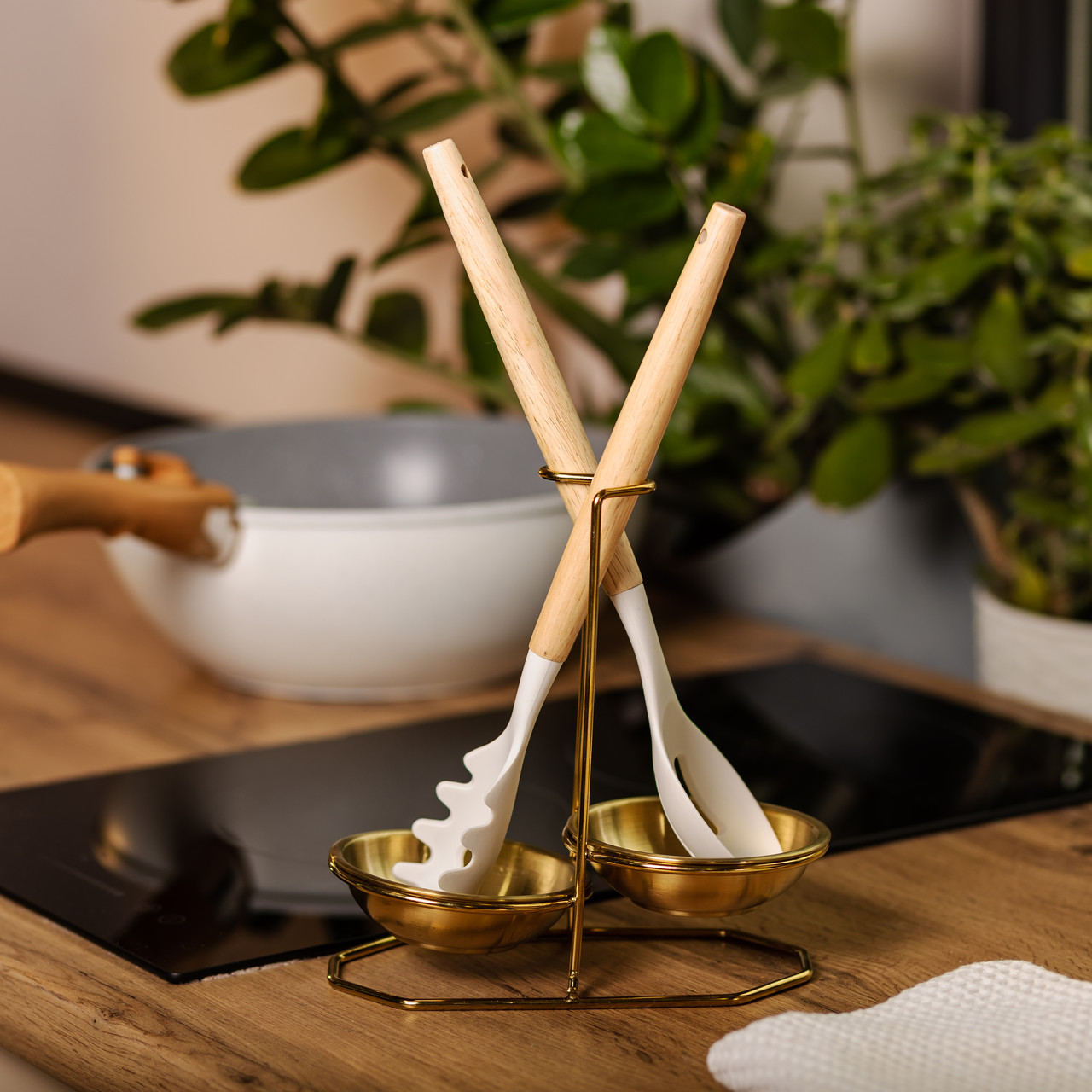 Вертикальна підставка для половника або ложок 20×12.5×19.5 см на 2 секці Золото