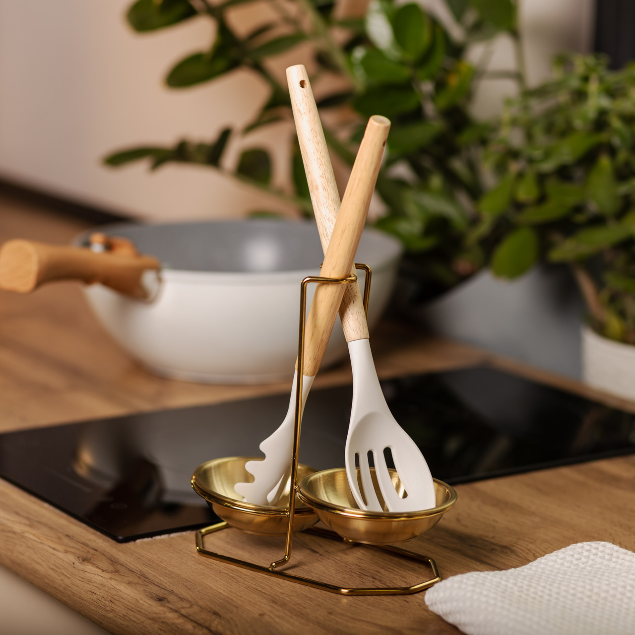 Вертикальна підставка для половника або ложок 20×12.5×19.5 см на 2 секці Золото