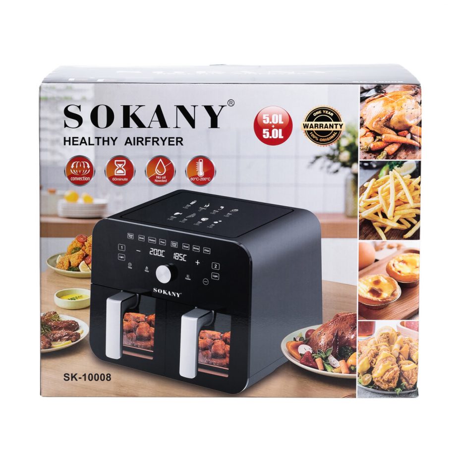 Аерогриль-фритюрниця SOKANY SK-10008 на 10 літрів, два відділення 2400 Вт чорна