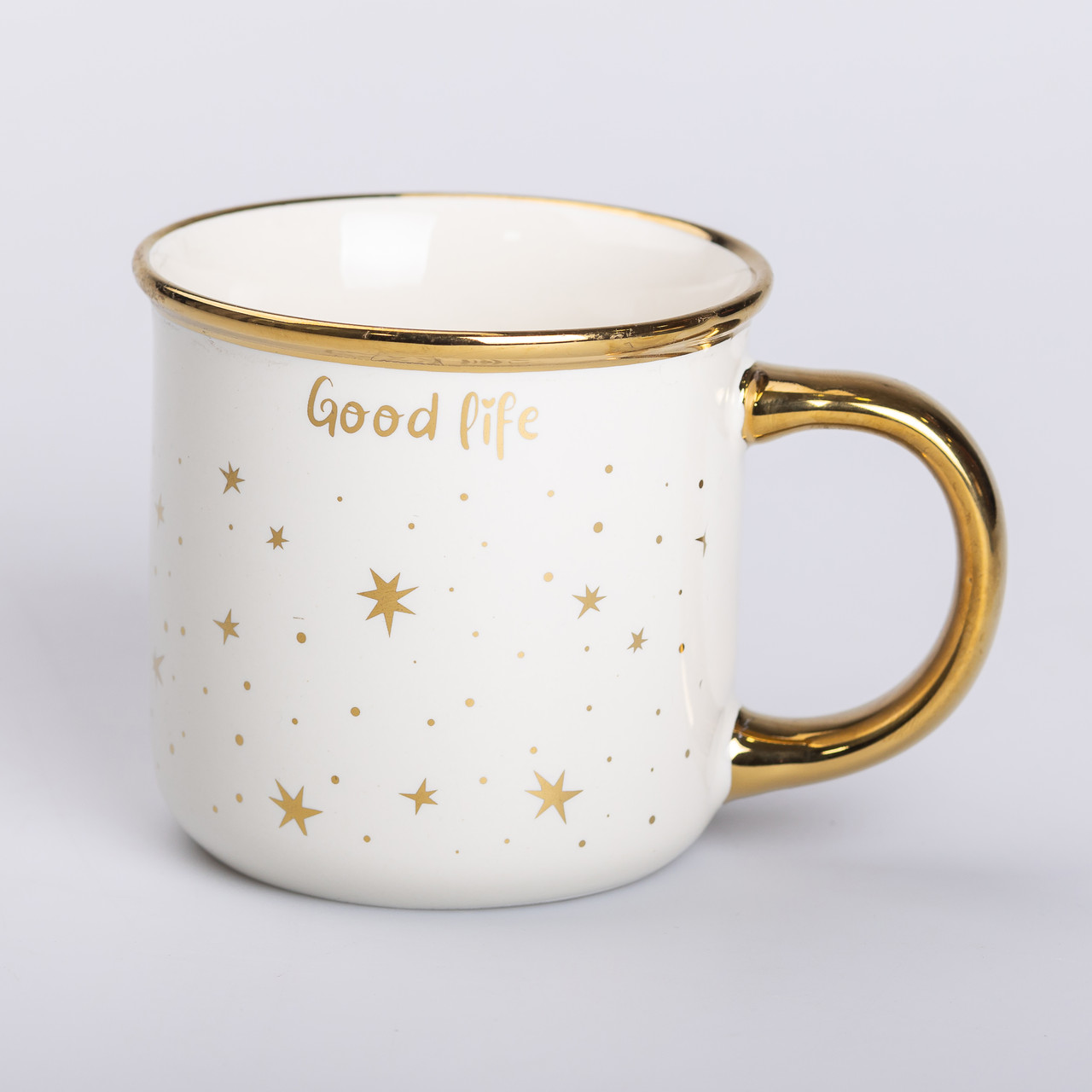 Чашка керамічна із золотим обідком та позолоченою ручкою 320 (мл) Good life Біла