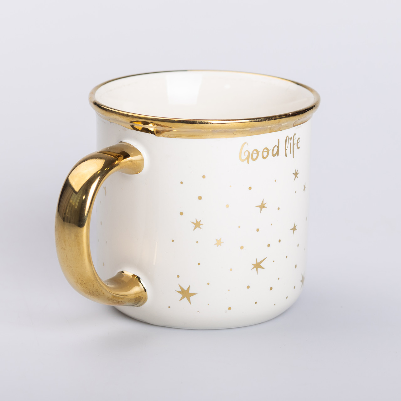 Чашка керамічна із золотим обідком та позолоченою ручкою 320 (мл) Good life Біла