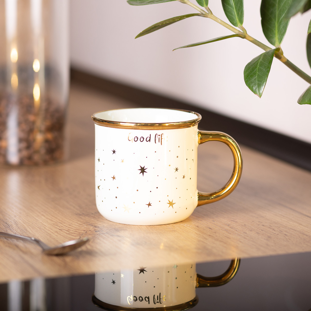 Чашка керамічна із золотим обідком та позолоченою ручкою 320 (мл) Good life Біла