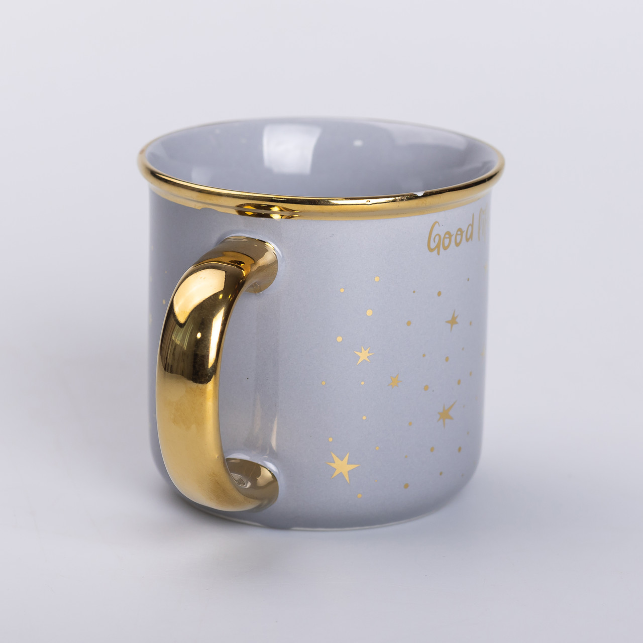 Чашка керамічна із золотим обідком та позолоченою ручкою 320 (мл) Good life Сіра