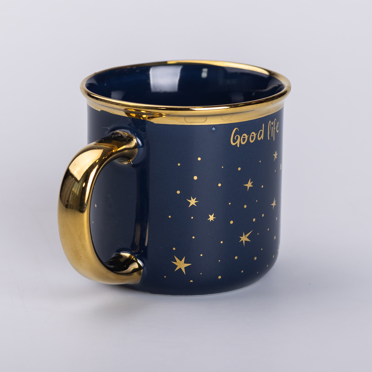 Чашка керамічна із золотим обідком та позолоченою ручкою 320 (мл) Good life Синя