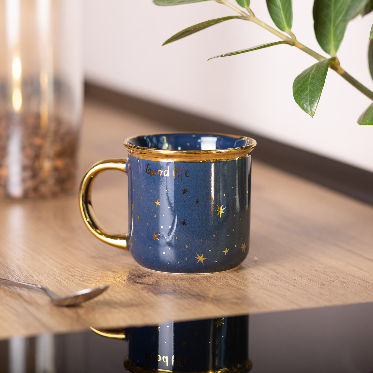 Чашка керамічна із золотим обідком та позолоченою ручкою 320 (мл) Good life Синя