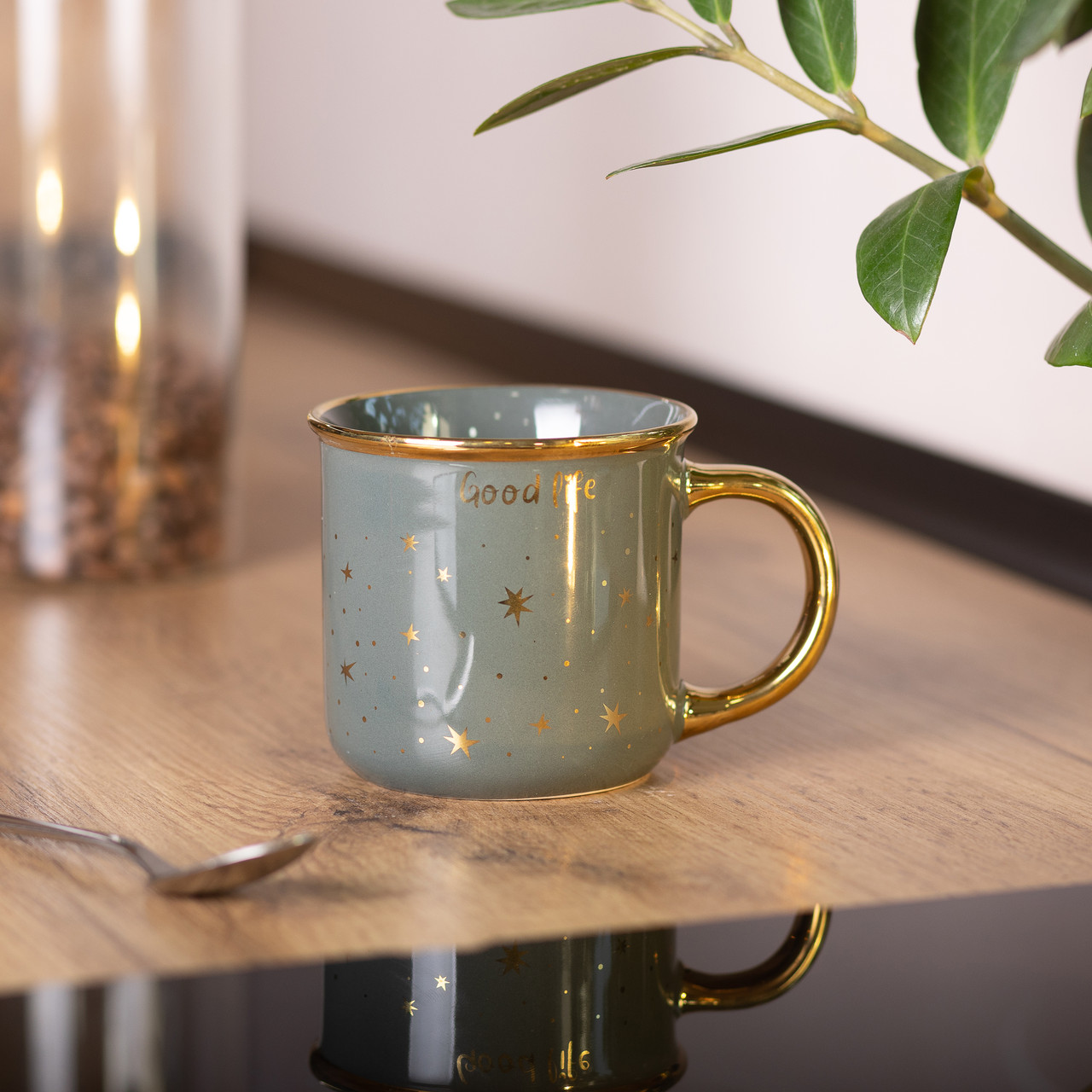 Чашка керамічна із золотим обідком та позолоченою ручкою 320 (мл) Good life Зелена