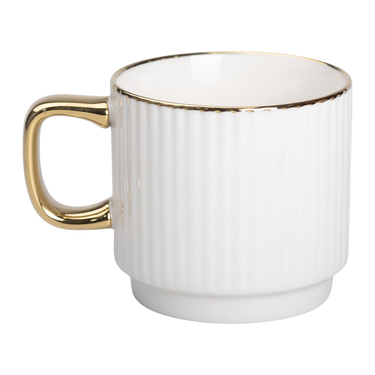 Чашка керамічна із золотим обідком і золотою ручкою 300 (мл) Біла