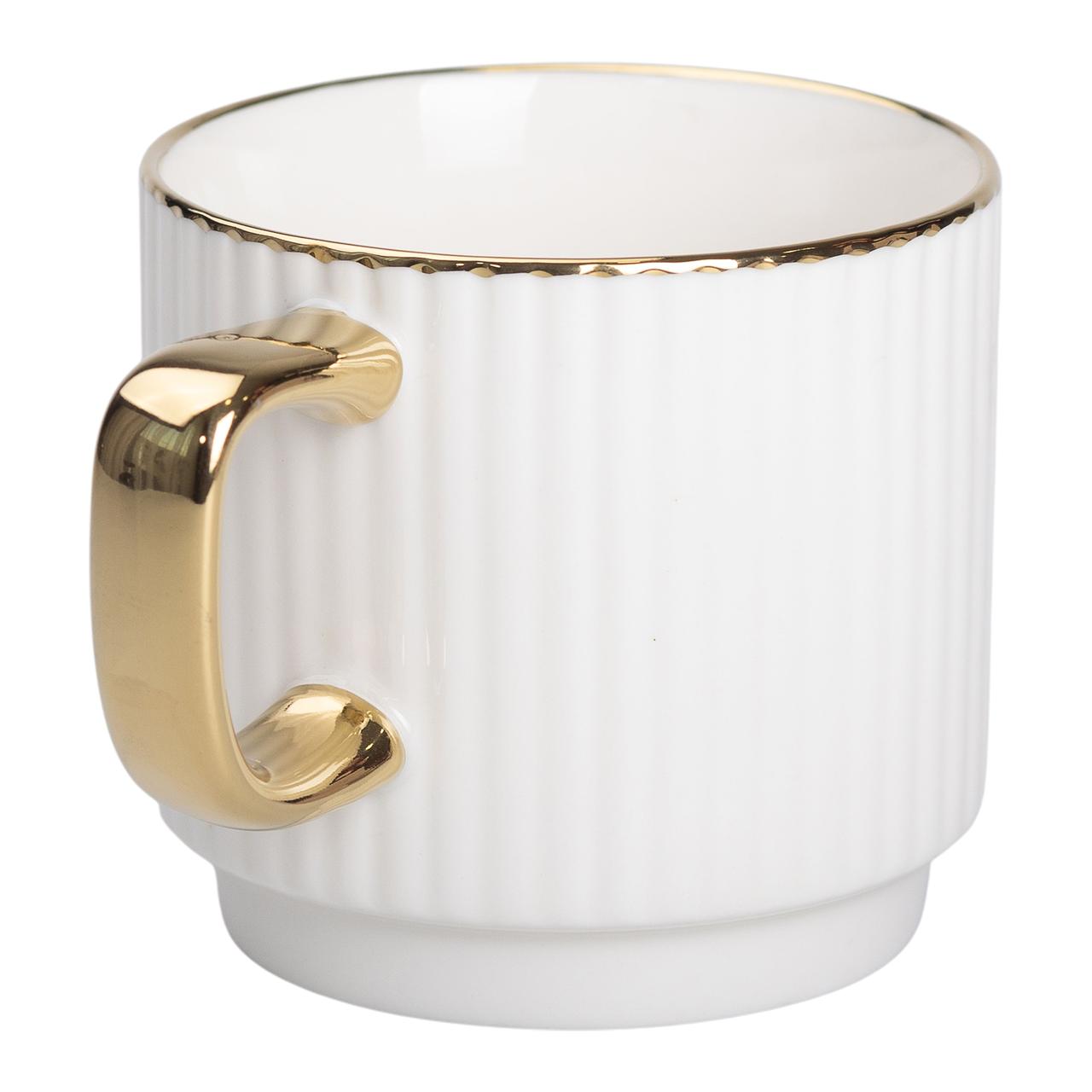 Чашка керамічна із золотим обідком і золотою ручкою 300 (мл) Біла