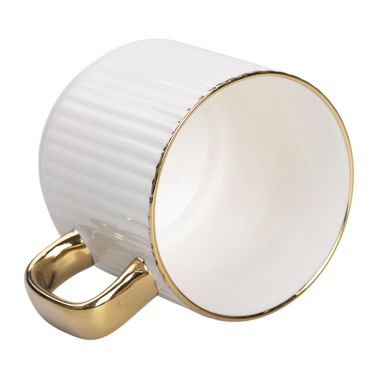 Чашка керамічна із золотим обідком і золотою ручкою 300 (мл) Біла