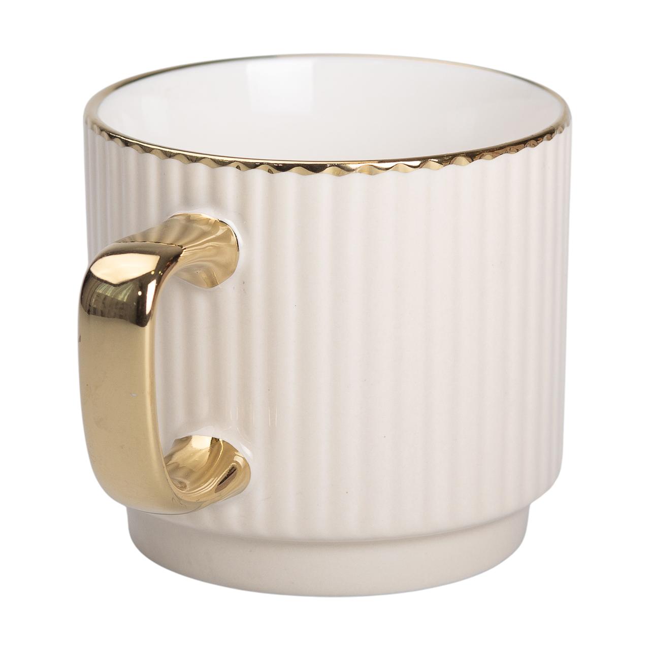 Чашка керамічна із золотим обідком і золотою ручкою 300 (мл) Бежева