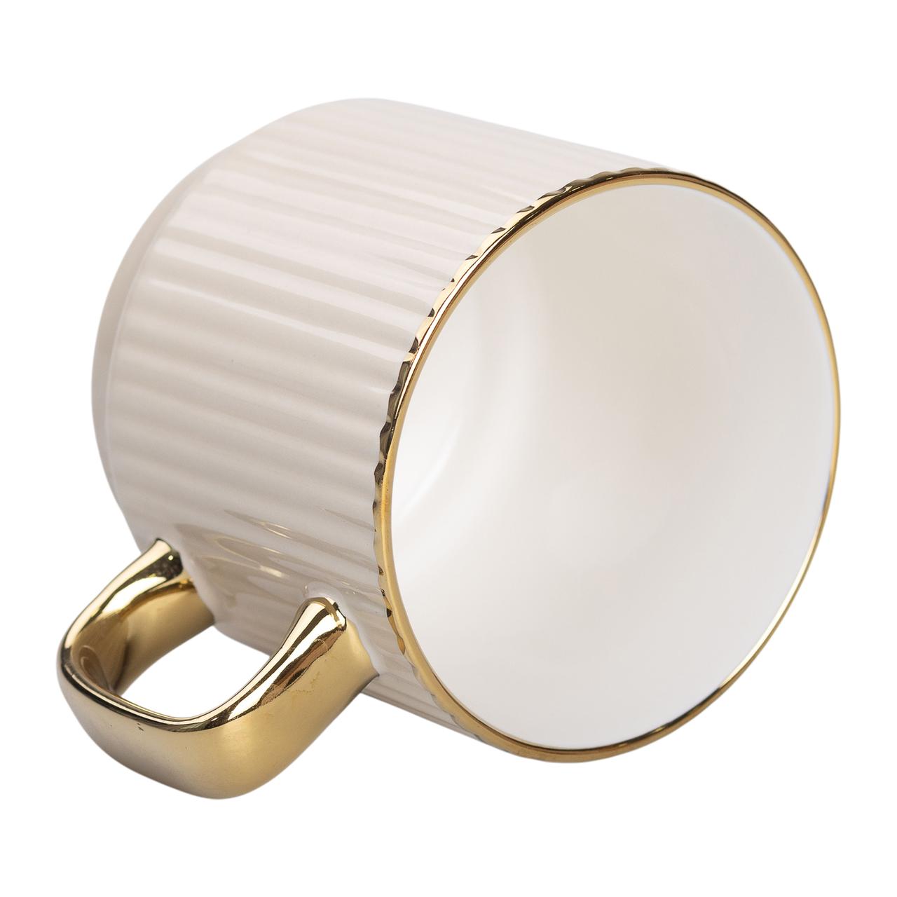 Чашка керамічна із золотим обідком і золотою ручкою 300 (мл) Бежева