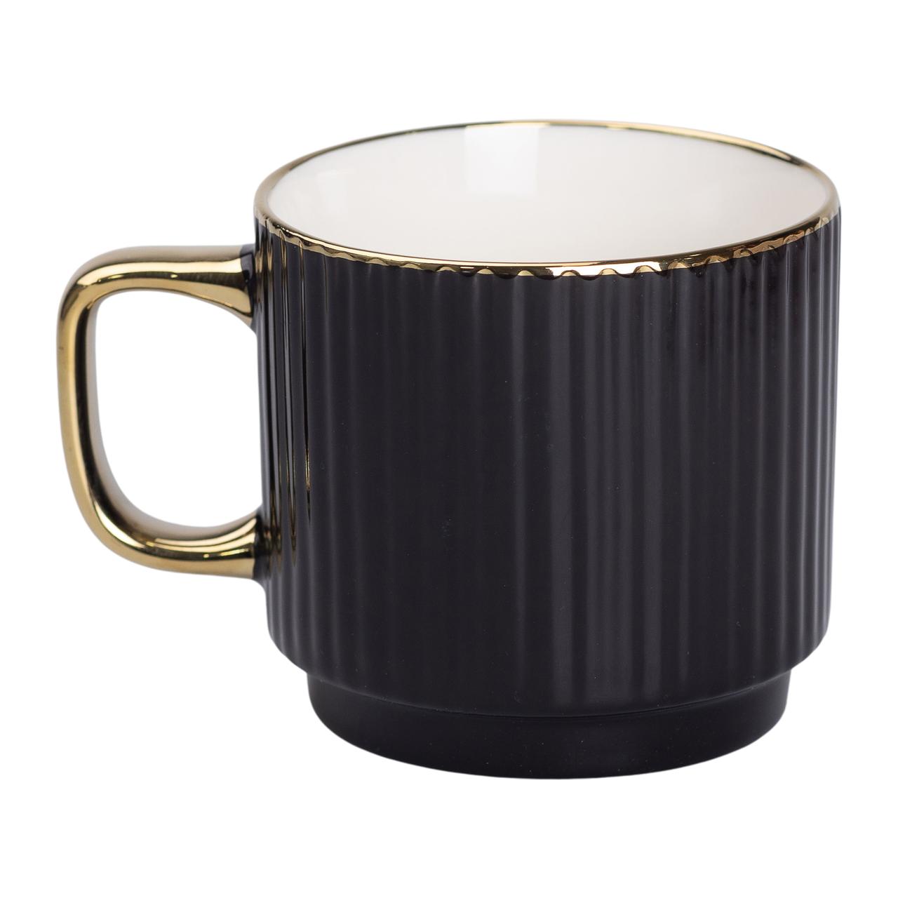 Чашка керамічна із золотим обідком та золотою ручкою 300 (мл) Чорна
