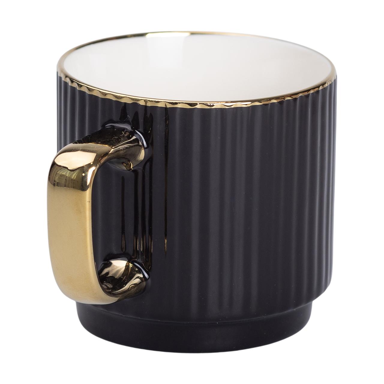 Чашка керамічна із золотим обідком та золотою ручкою 300 (мл) Чорна