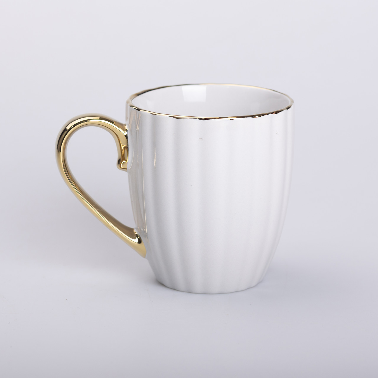 Чашка керамічна із золотим обідком і золотою ручкою 420 (мл) кружка Сіра