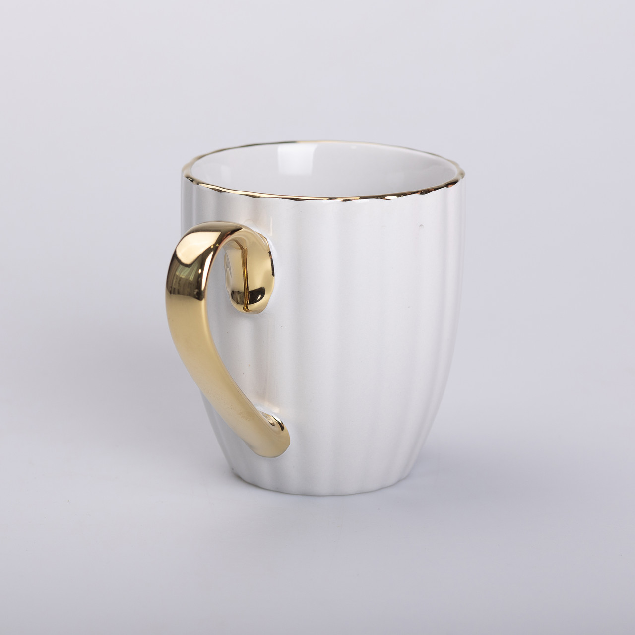 Чашка керамічна із золотим обідком і золотою ручкою 420 (мл) кружка Сіра