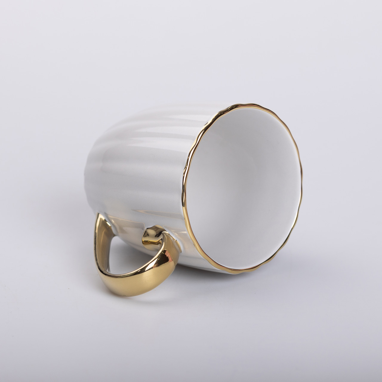 Чашка керамічна із золотим обідком і золотою ручкою 420 (мл) кружка Сіра