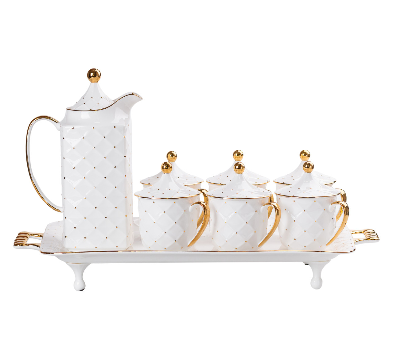 Чайний набір на 6 персон, із заварювальним чайником, білий.