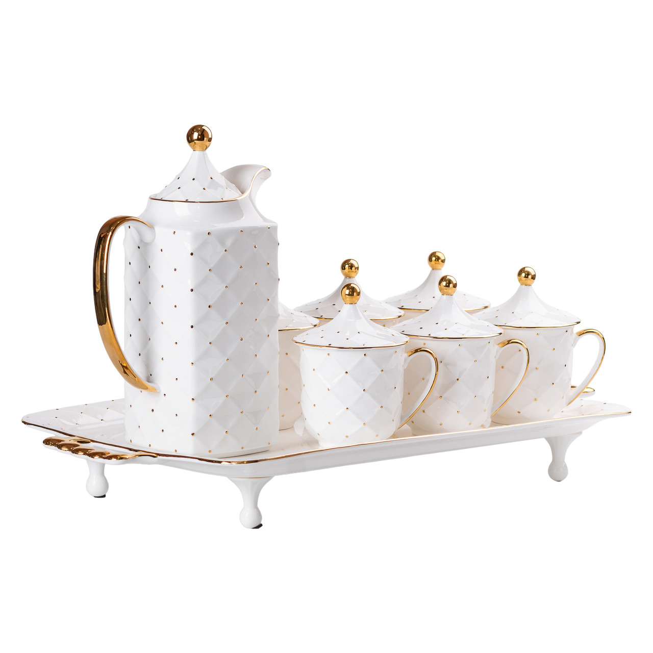 Чайний набір на 6 персон, із заварювальним чайником, білий.