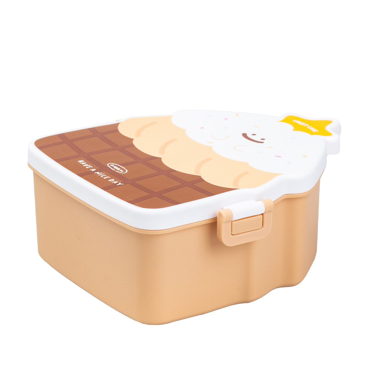 Дитячий ланч бокс на дві секції 950 мл пластиковий з вилкою та ложкою "Тістечко" Коричневий