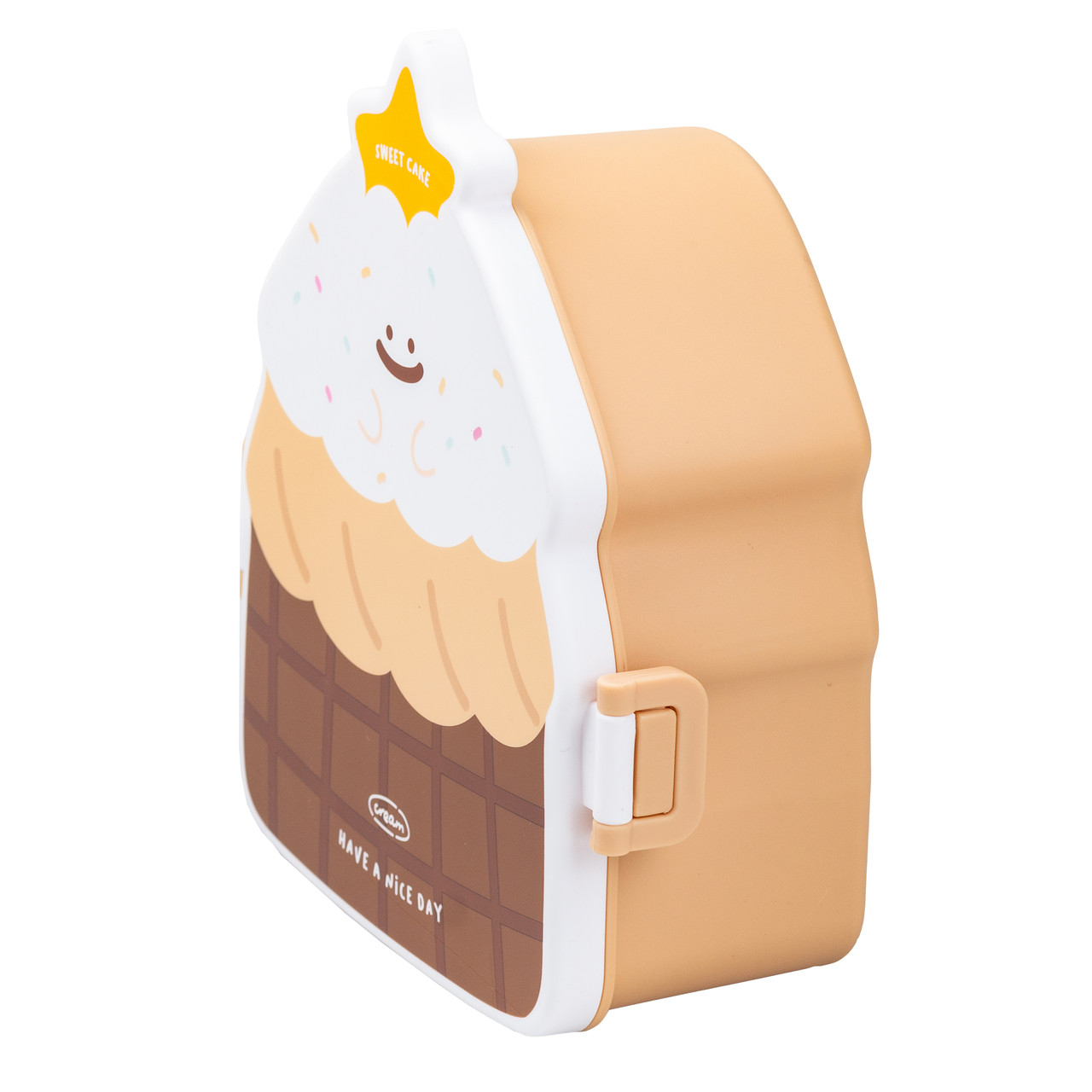 Дитячий ланч бокс на дві секції 950 мл пластиковий з вилкою та ложкою "Тістечко" Коричневий