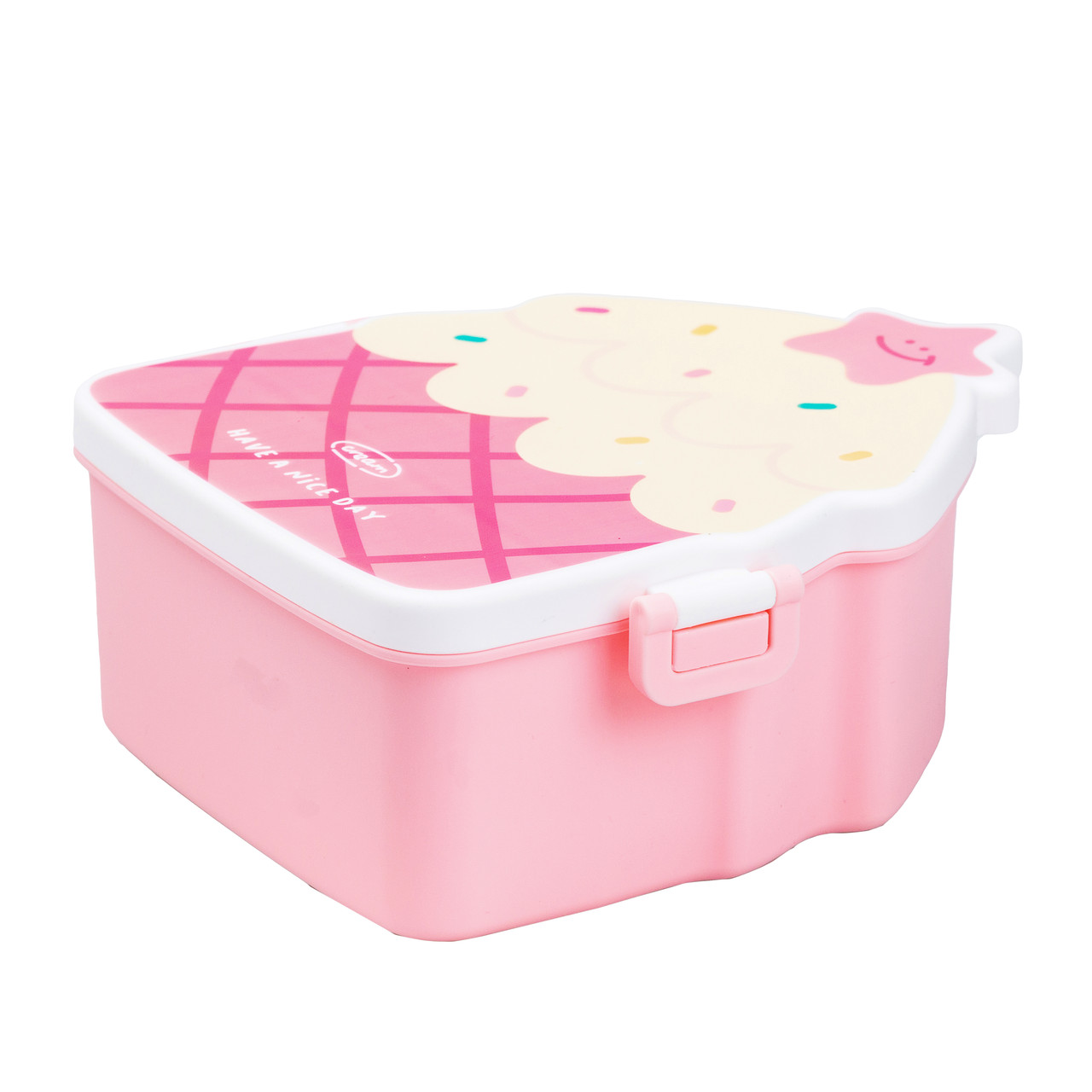 Дитячий ланч бокс на дві секції 950 мл пластиковий з вилкою та ложкою "Тістечко" Рожевий