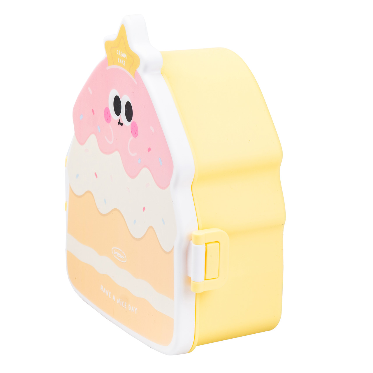 Дитячий ланч бокс на дві секції 950 мл пластиковий з вилкою та ложкою "Тістечко" Жовтий